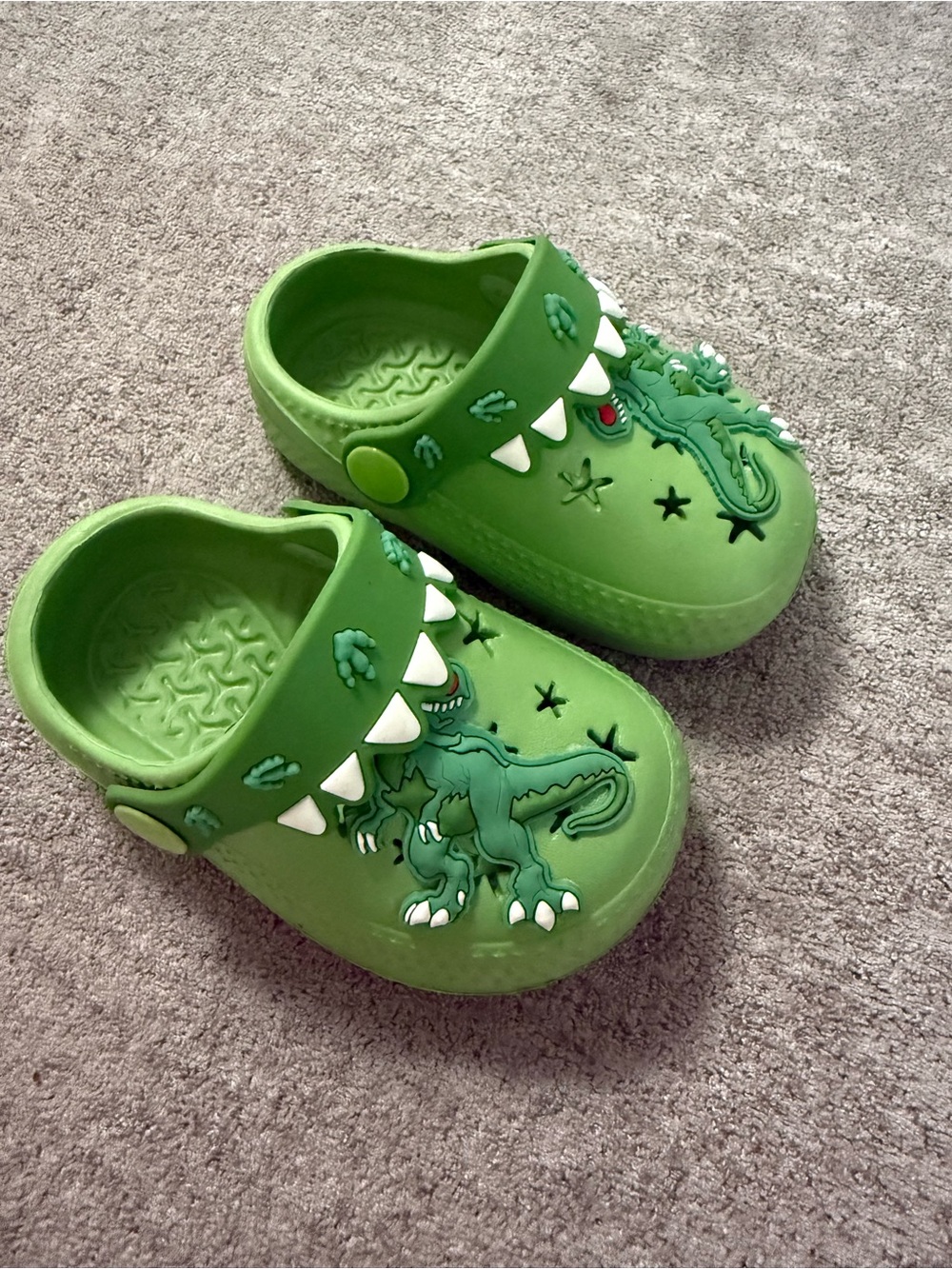 Little Me Green Dinosaur Clog Sandals with Tooth Accents